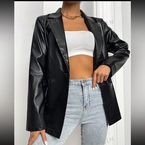 Faux Leather Blazer Jacket